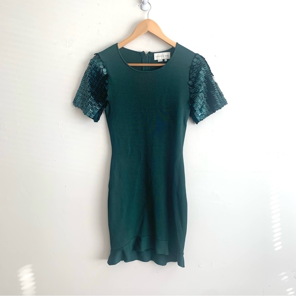Sachin + Babi Emerald Green Sequin Bodycon Ribbed Dress - Picture 1 of 7